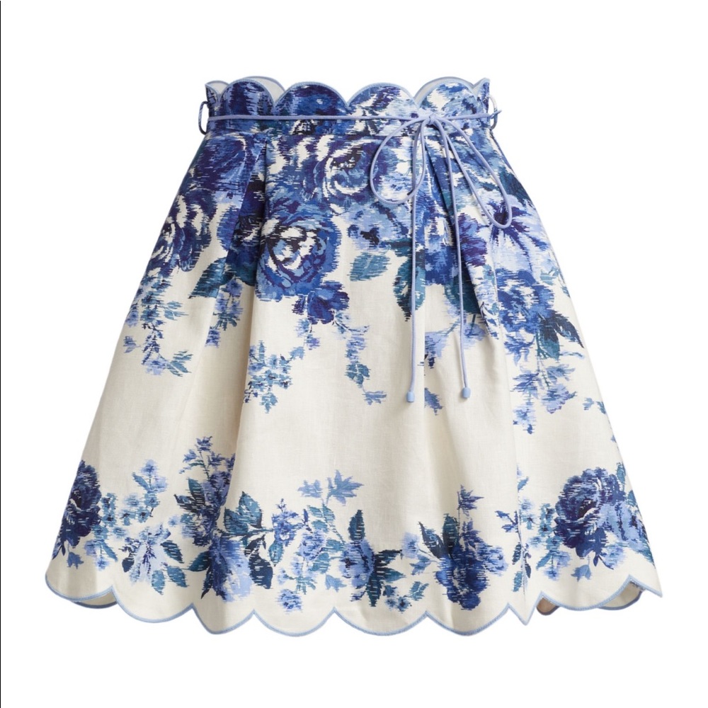 Zimmermann Aliane Scallop Linen Skirt, NWT